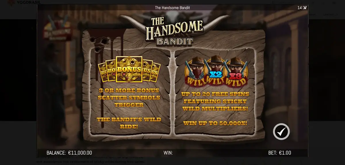 The Handsome Bandit Casino Game Background Image