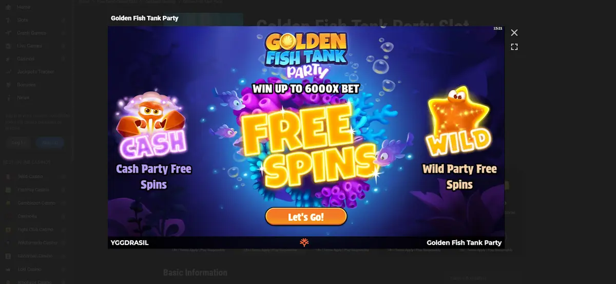 Golden Fish Tank Party Casino Game Background Image