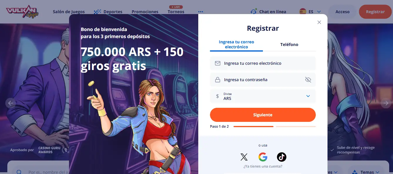 Primer Paso Del Registro En Vulkan Vegas Background Image