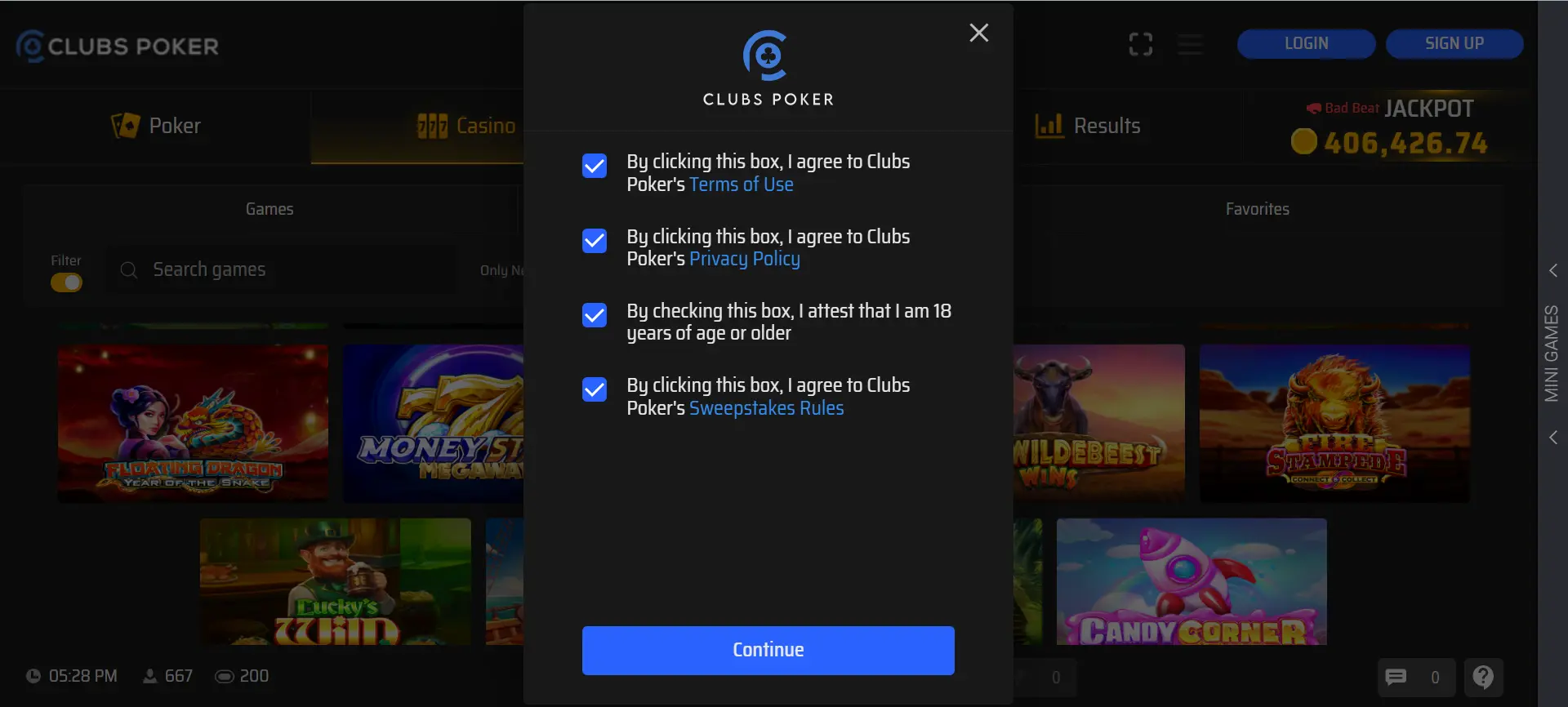 Clubs Poker Terms And Conditions Background Image