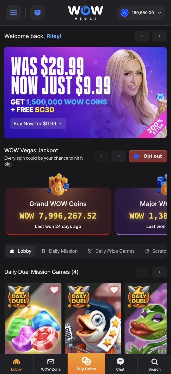 Wow Vegas Mobile Background Image