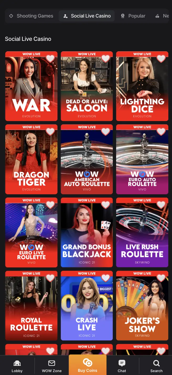 Wow Vegas Social Live Casino Background Image