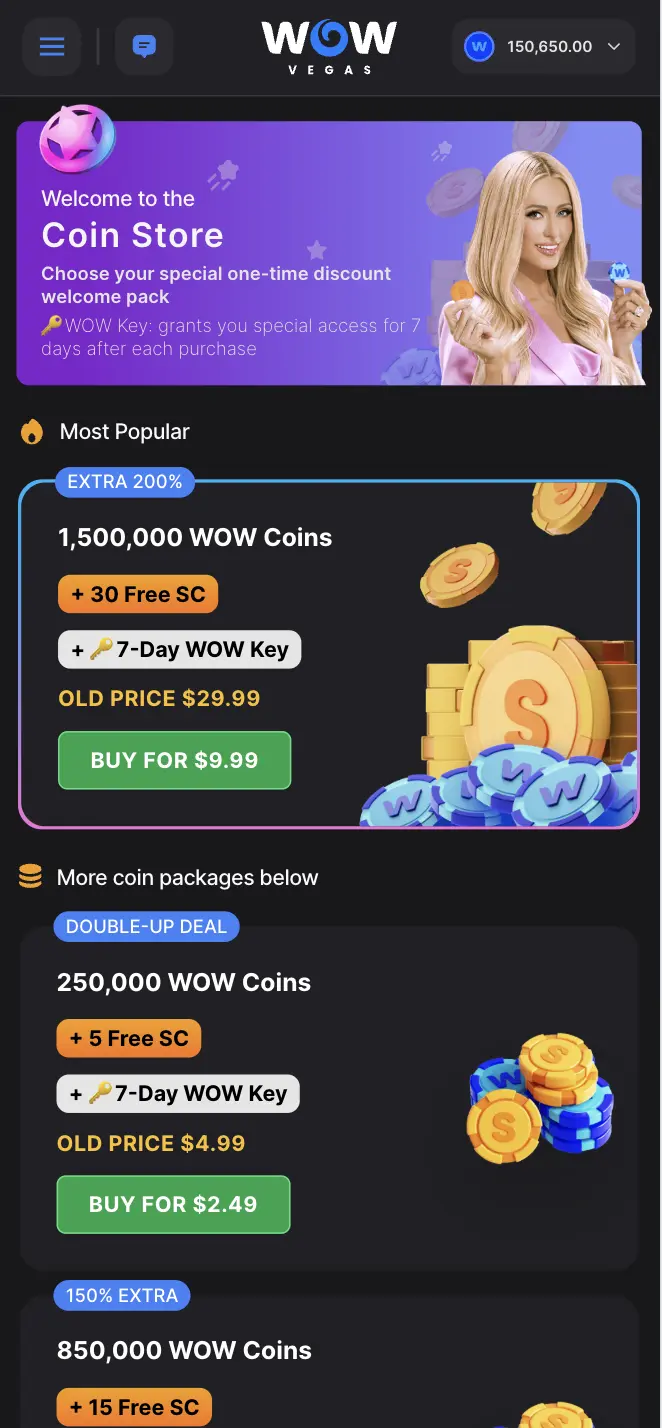 Wow Vegas Coin Store Background Image