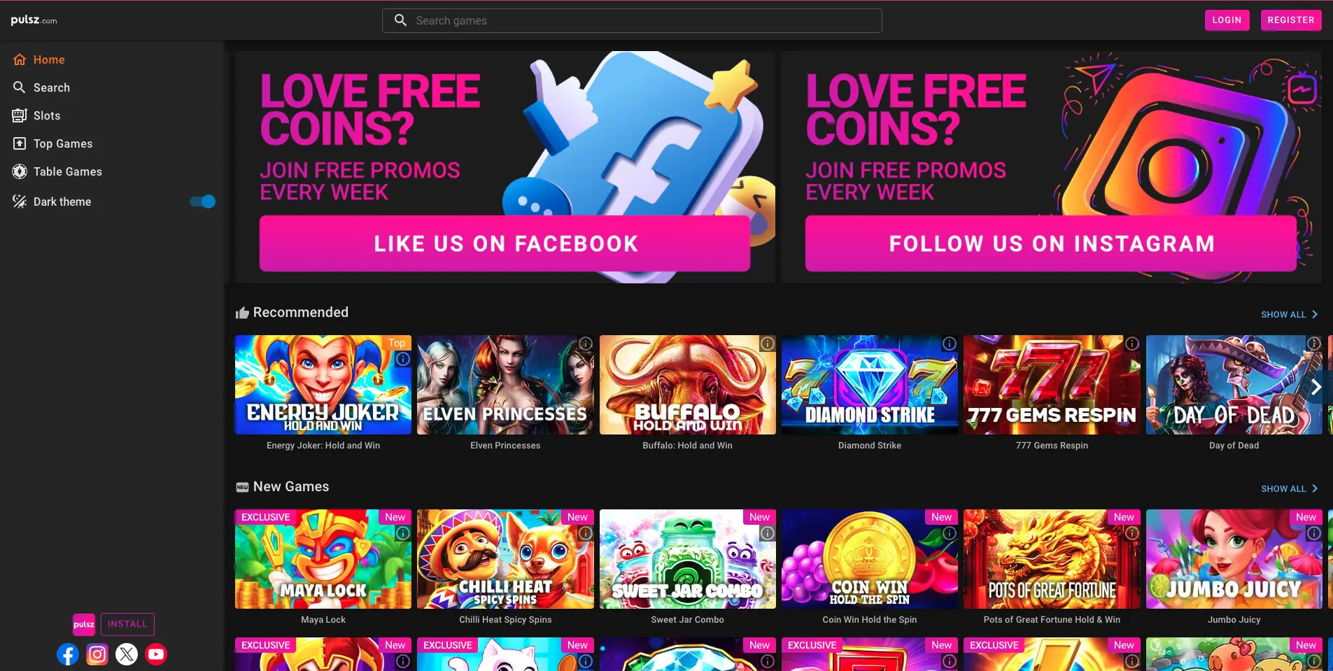 Pulsz Casino Games Background Image