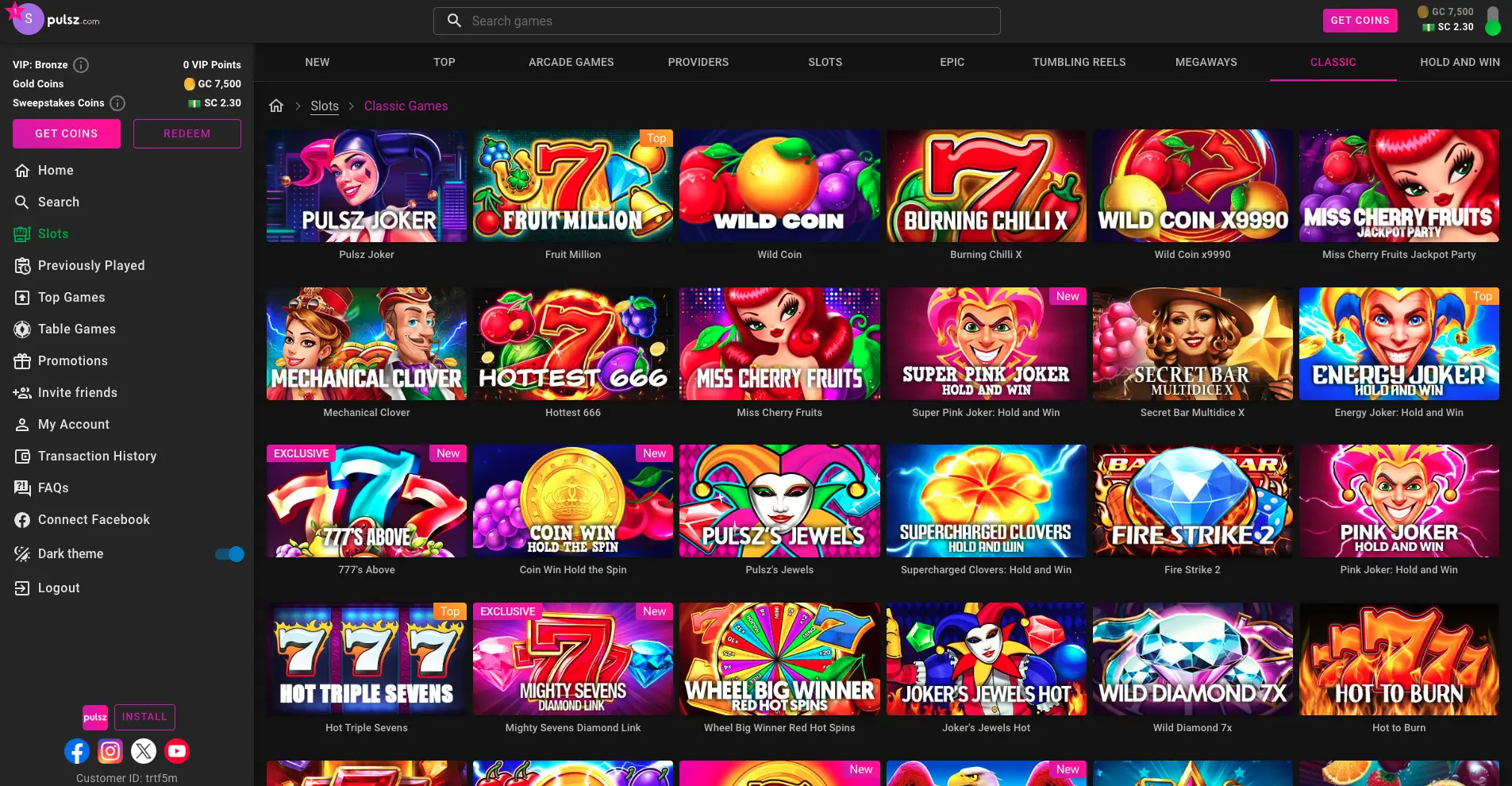 Pulsz Casino Slots Background Image