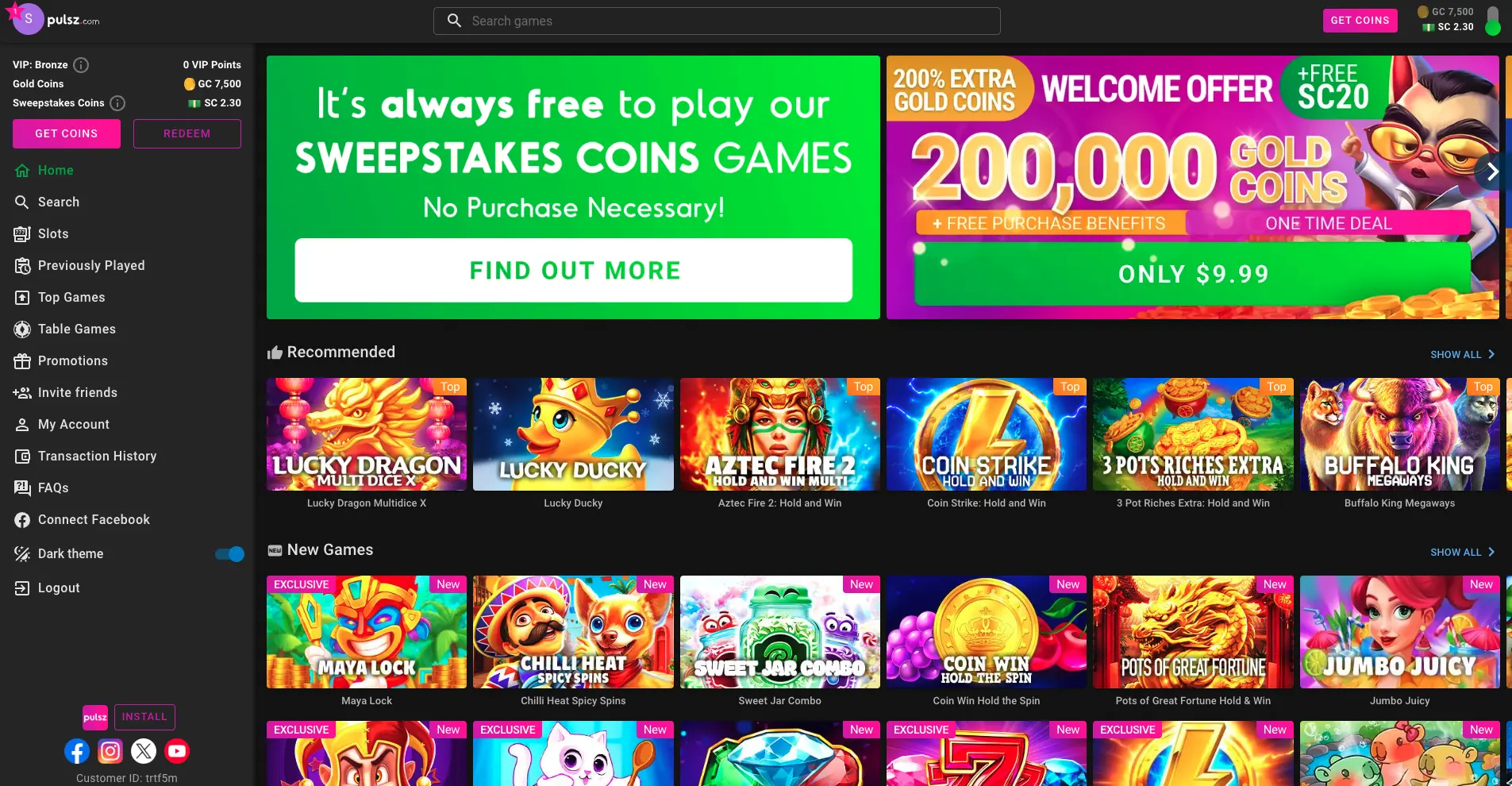 Pulsz Casino Home Background Image