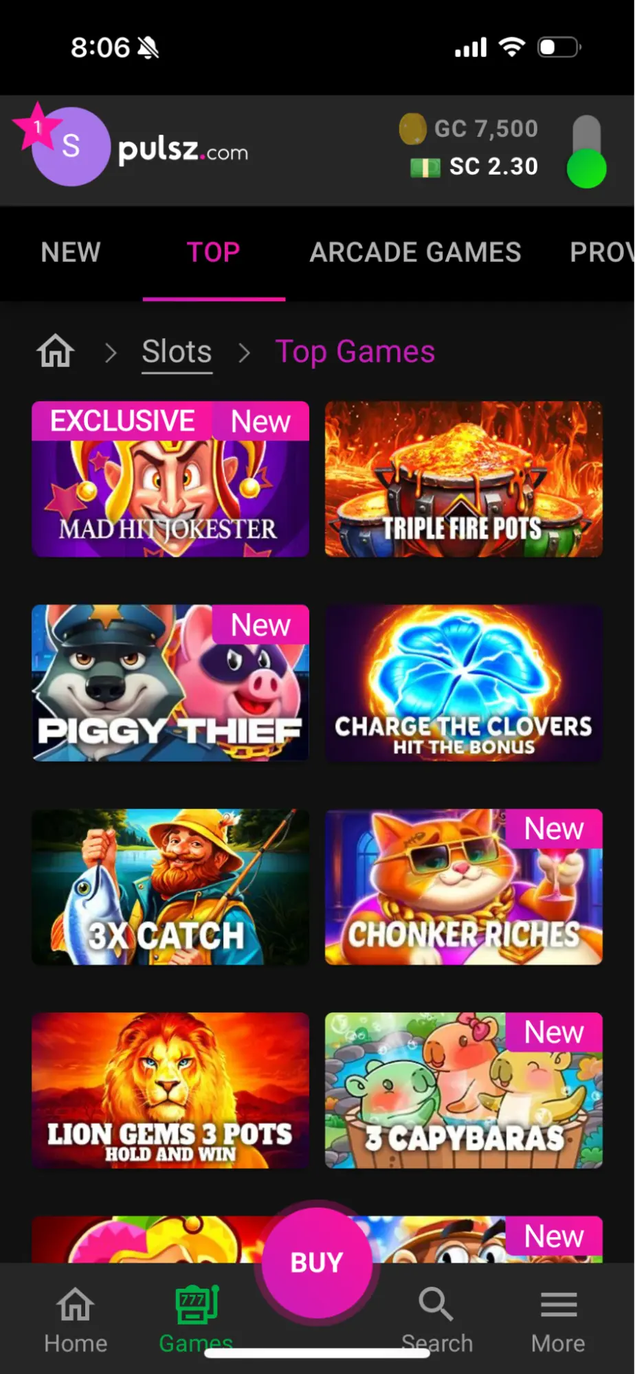 Pulsz Casino Top Games Background Image