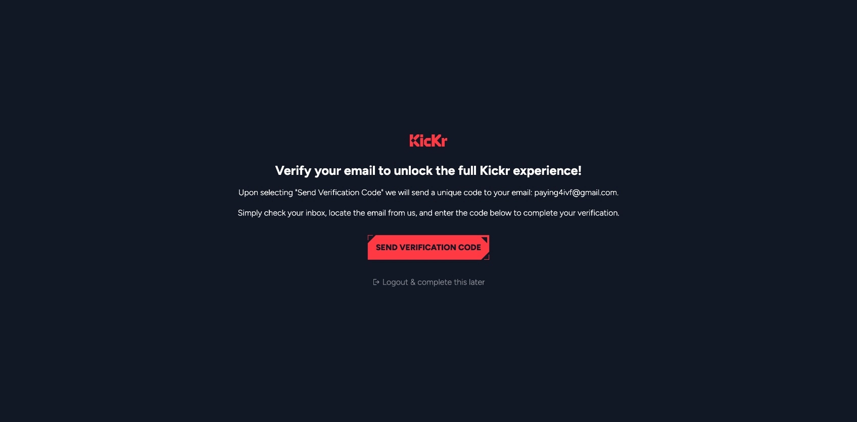 Kickr Casino Verify Email Background Image