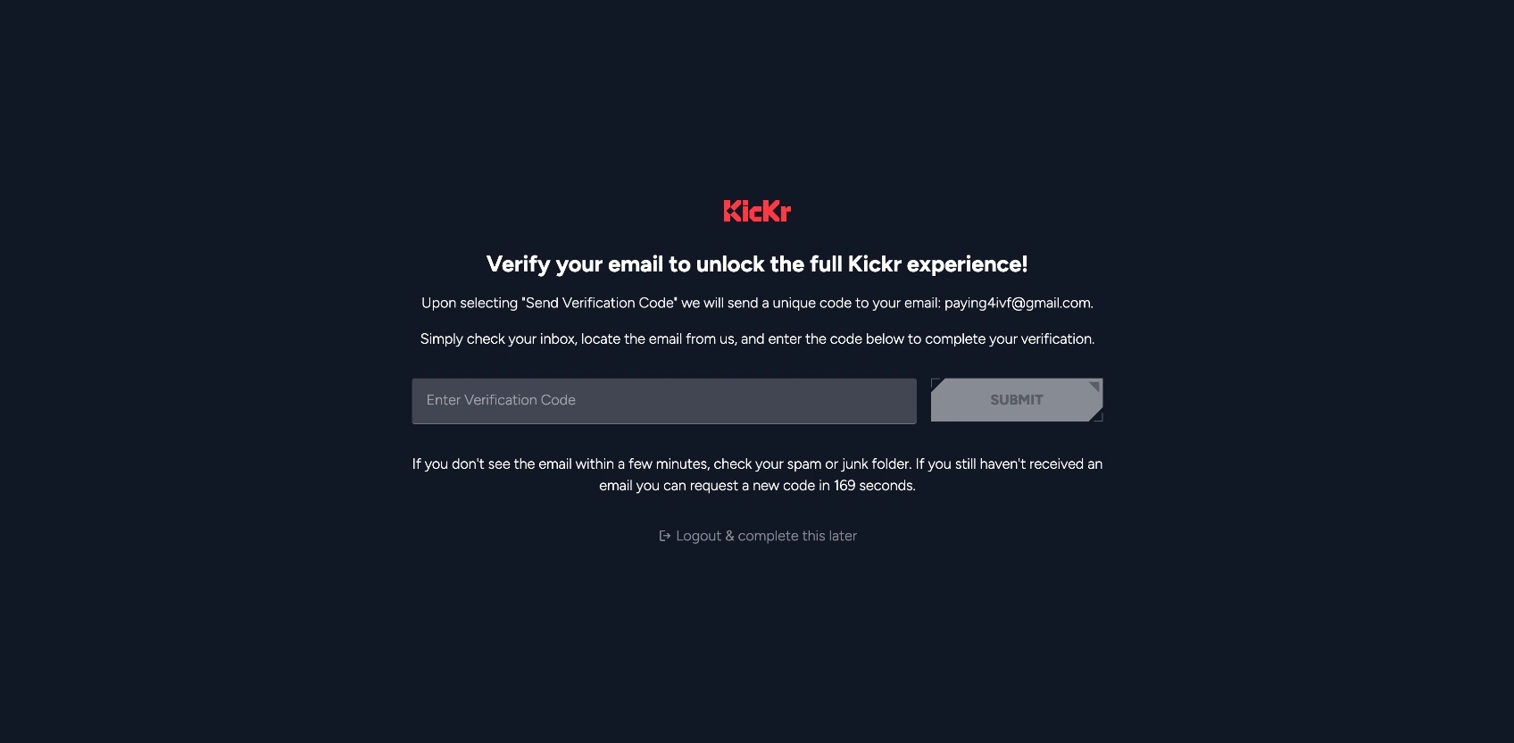 Kickr Casino Verification Code Background Image