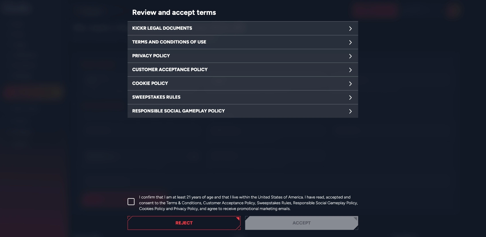 Kickr Casino Terms And Conditions Background Image