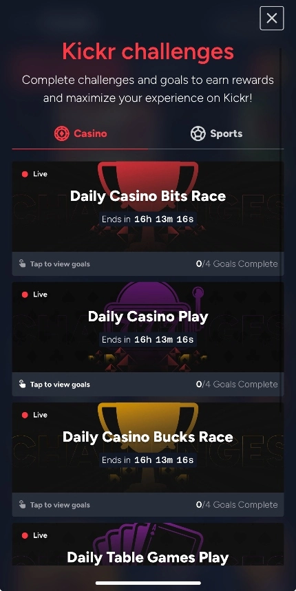 Kickr Casino Challenges Background Image