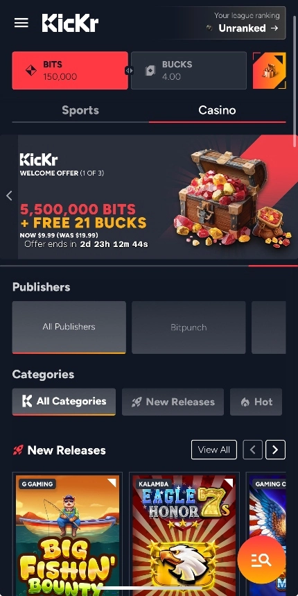 Kickr Casino All Categories Background Image