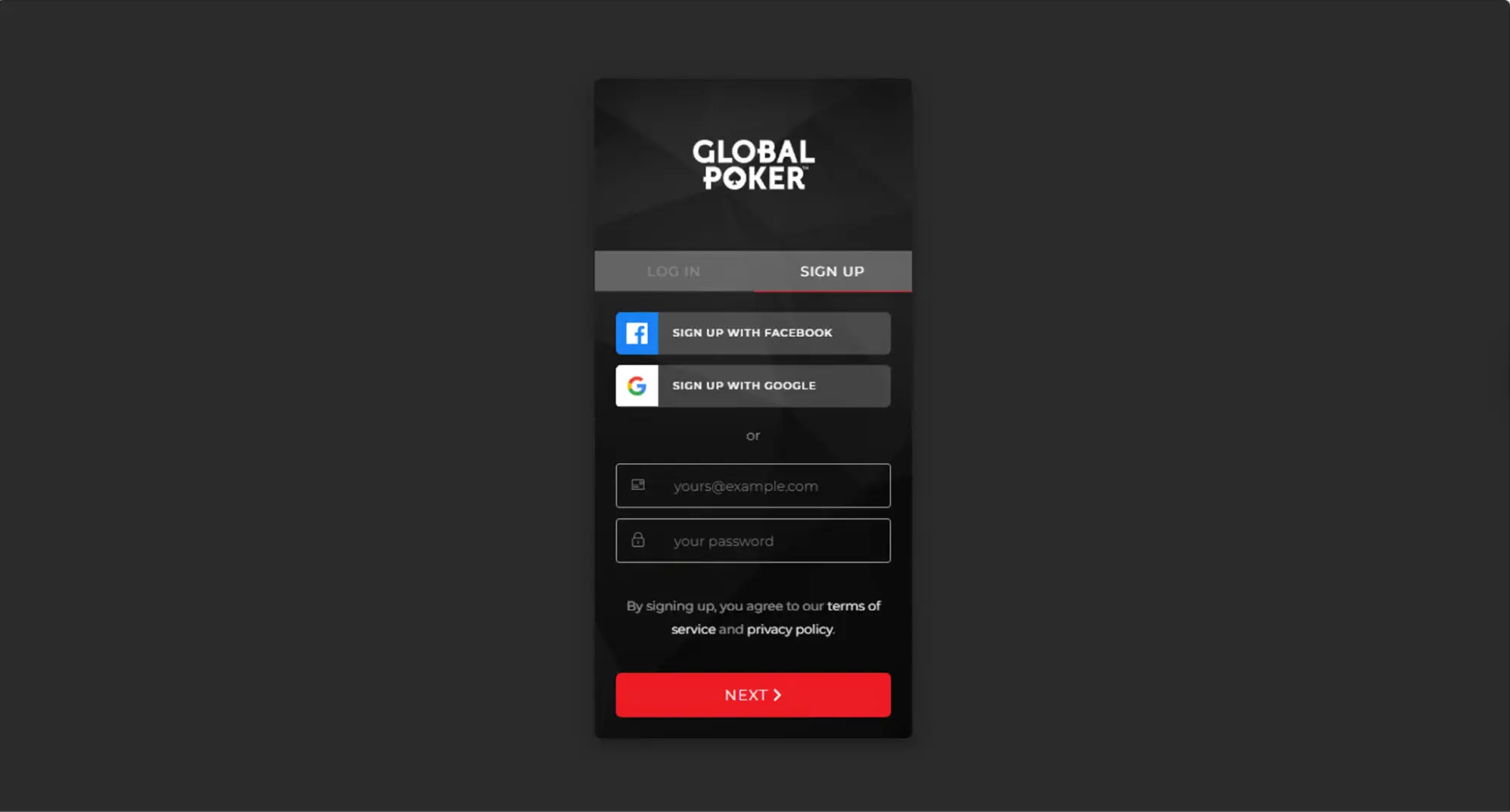 Global Poker Sign Up Background Image
