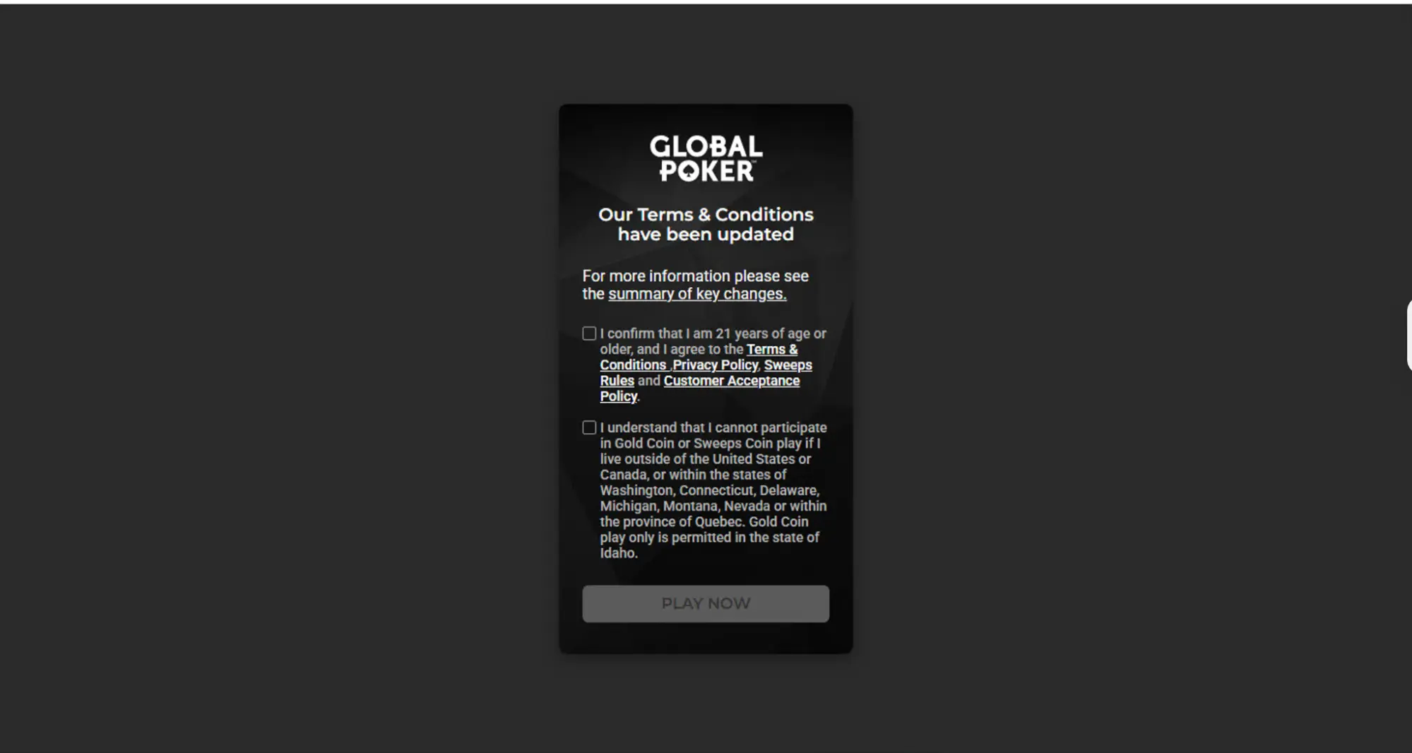 Global Poker Terms And Conditions Background Image