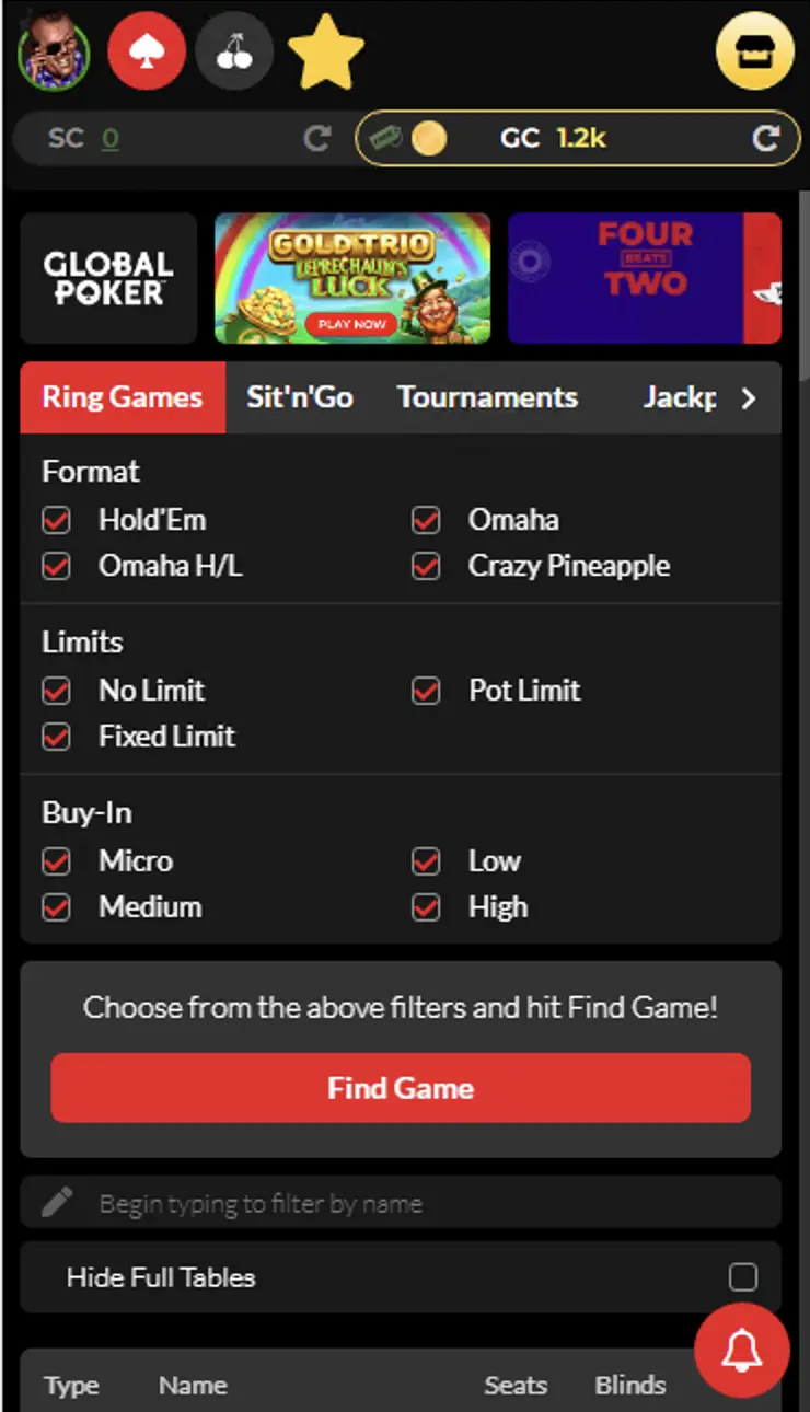 Global Poker Mobile Background Image