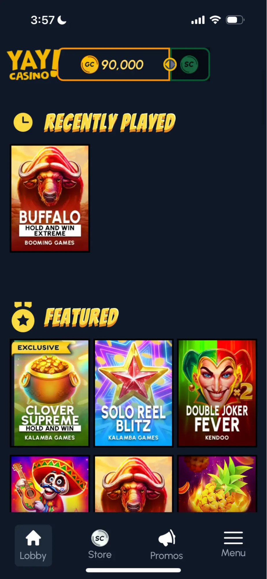 Yay Casino Recently Played Background Image