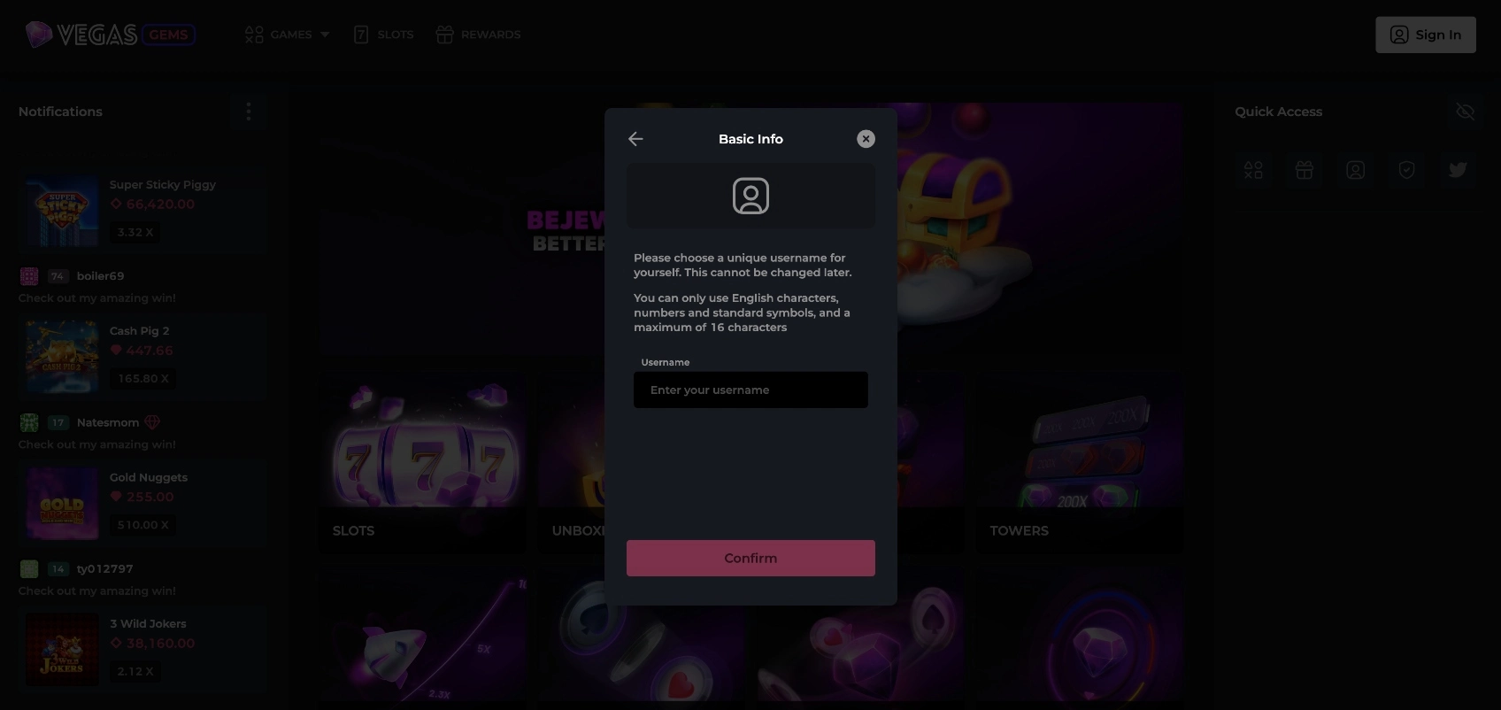 Vegas Gems Basic Info Background Image
