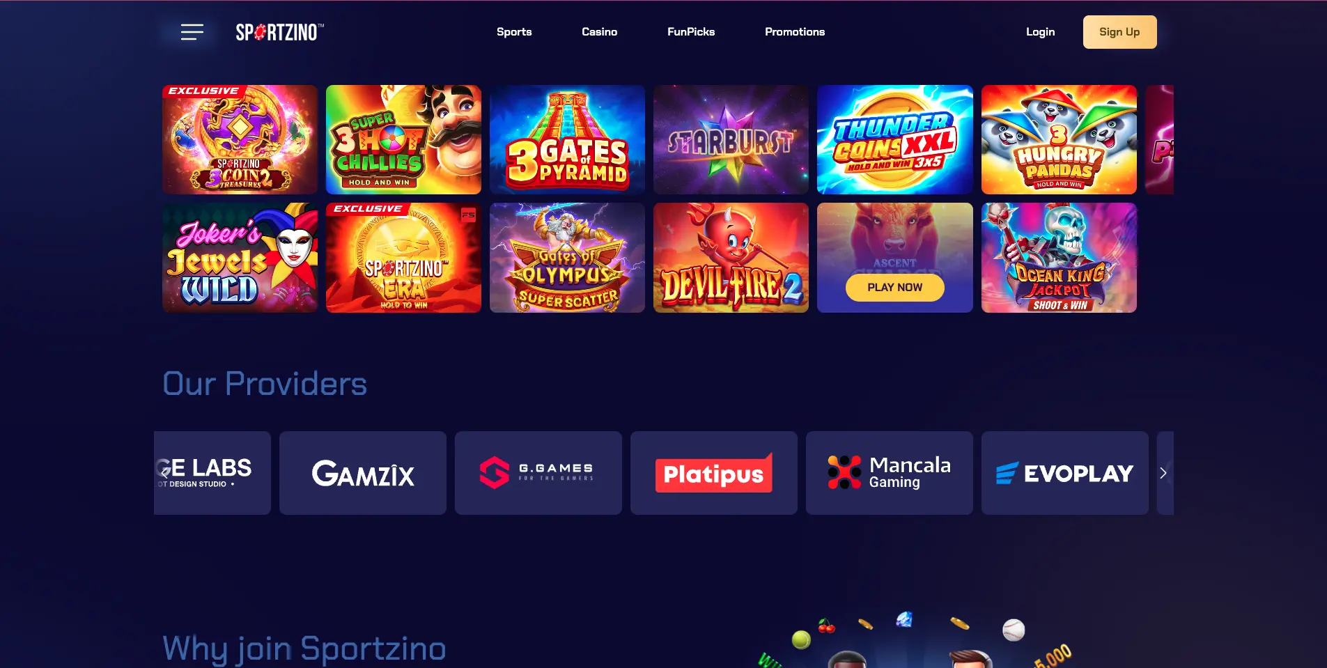 Sportzino Casino Games Background Image