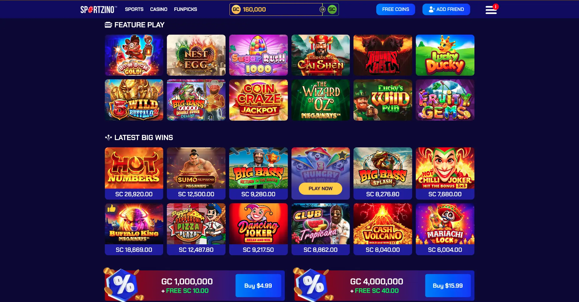 Sportzino Large Selection Of Games Background Image