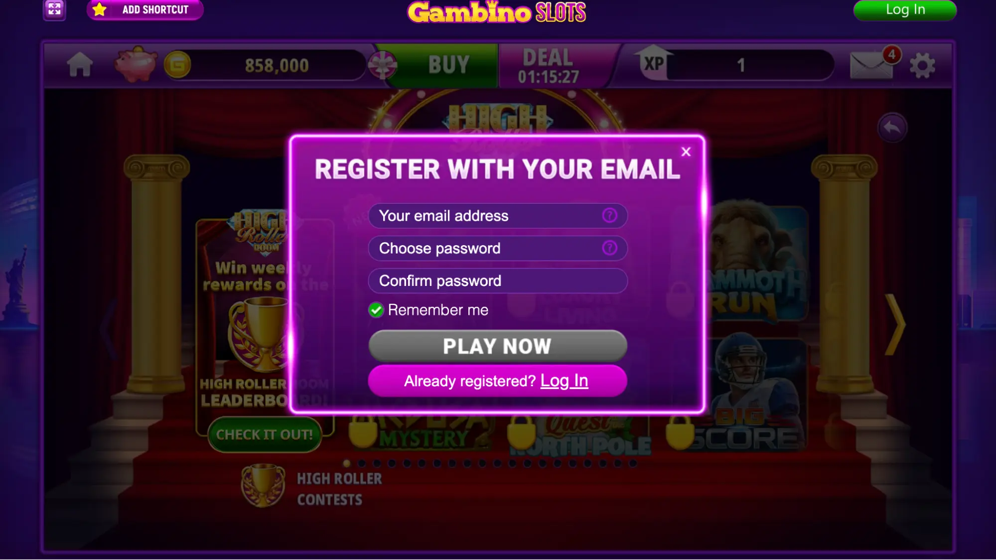Gambino Slots Register With Your Email Background Image