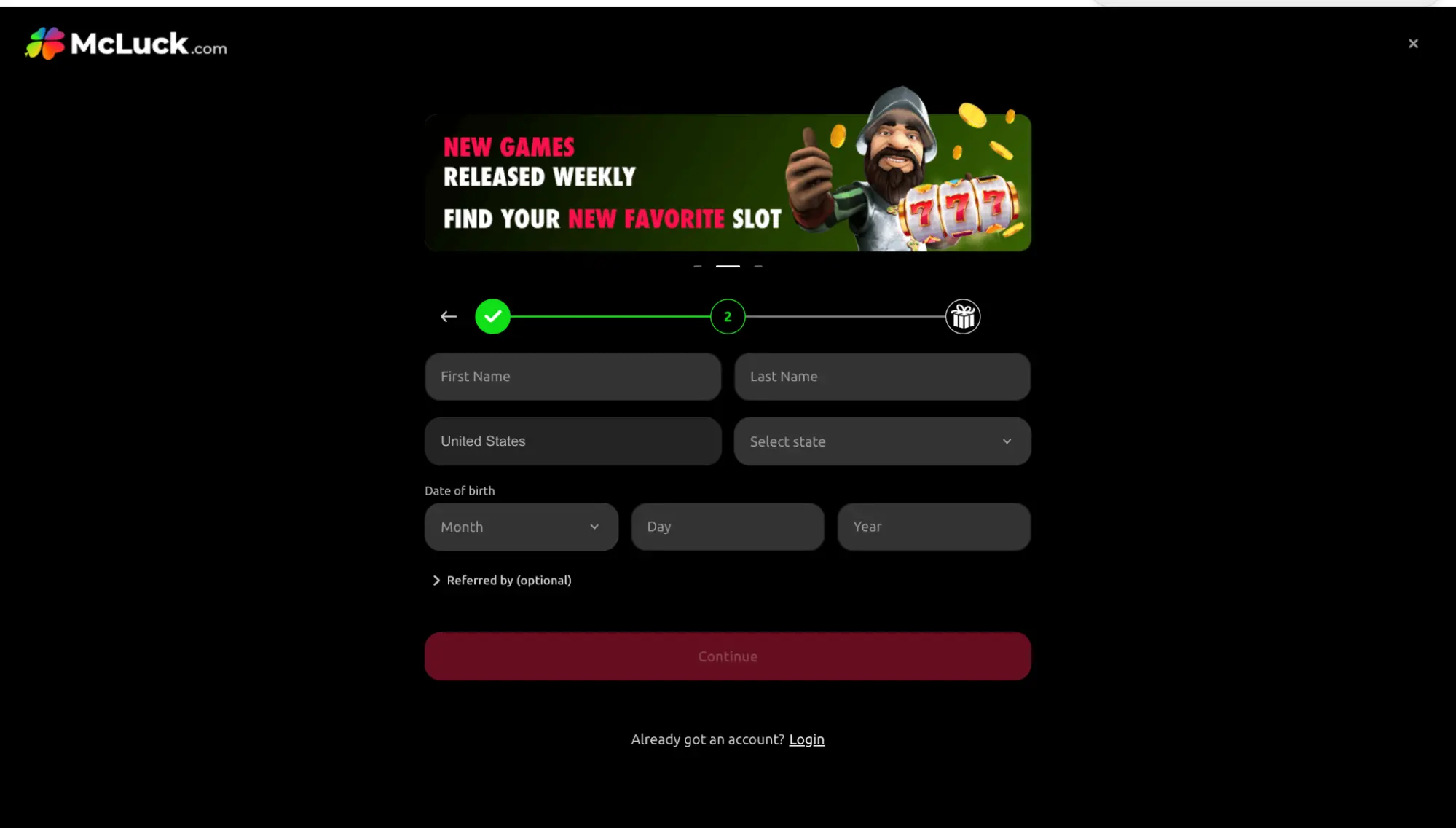 McLuck Registration Step 1 Background Image