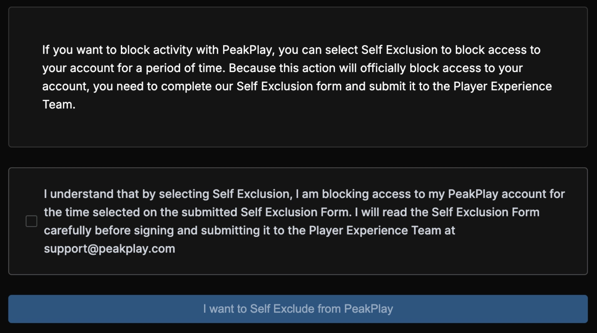 Peak Play Self Exclude Background Image