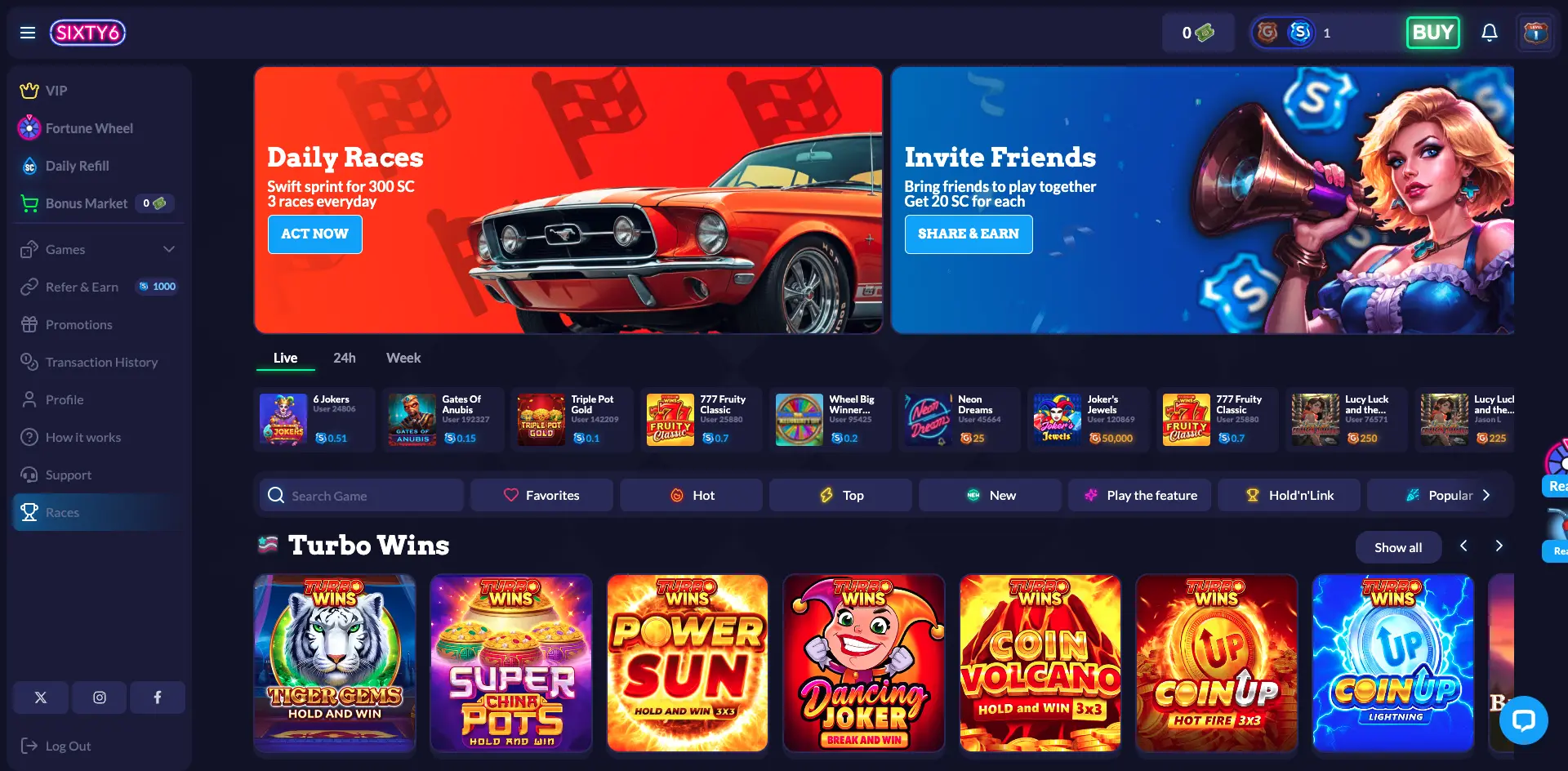 Sixty6 Casino Races Background Image