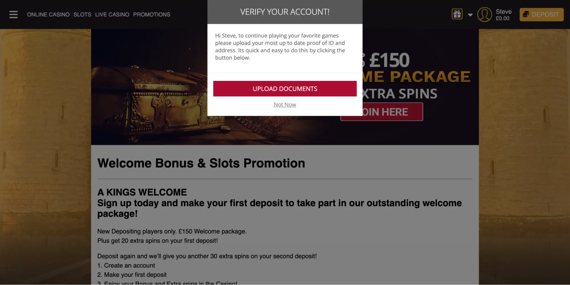 King Casino Verify Account Background Image
