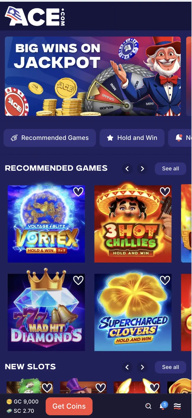 Ace Casino Recommended Games Background Image