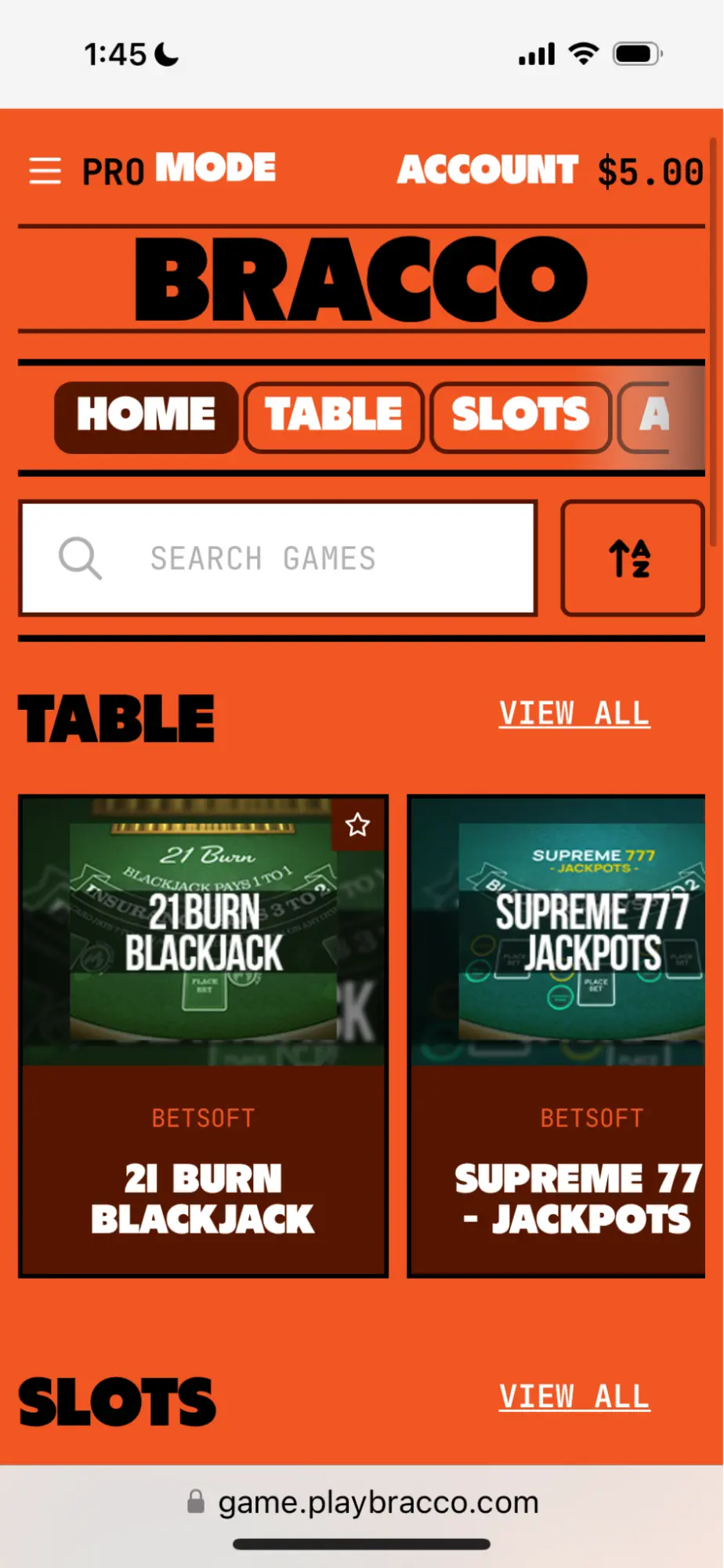 Bracco Casino Table Games Background Image