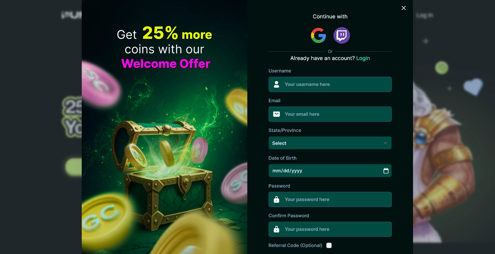Punt Casino Register Background Image