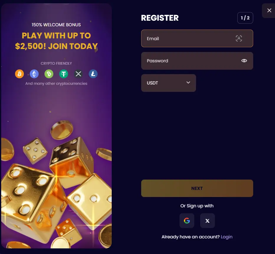 Biggerz Casino Register Background Image