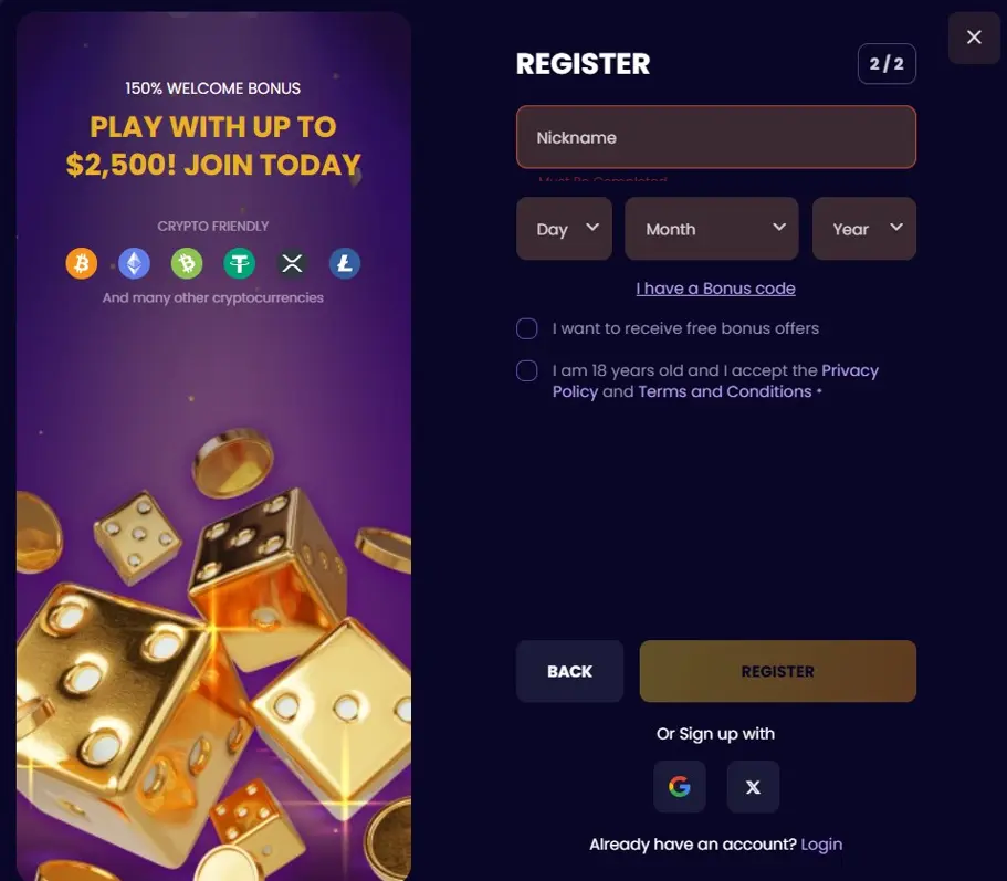 Biggerz Casino Register Steps Background Image
