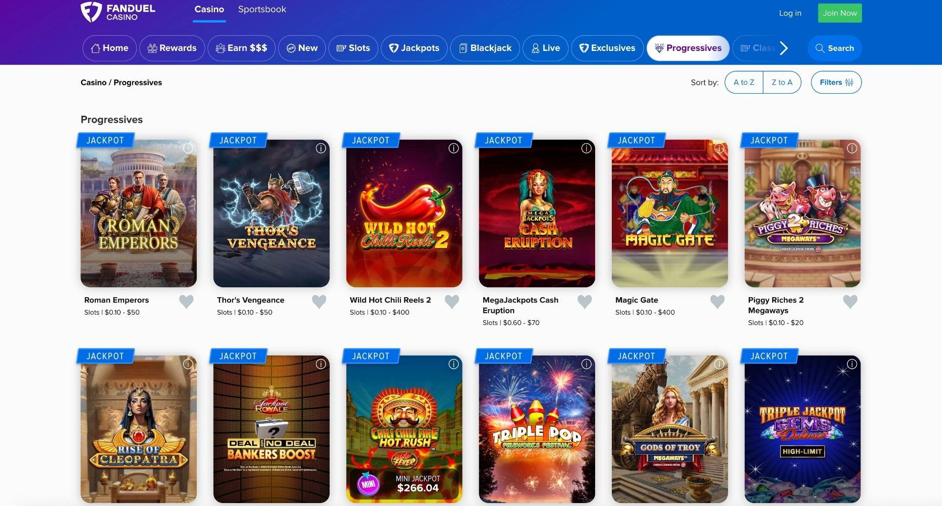 FanDuel Casino Progressives Games Background Image