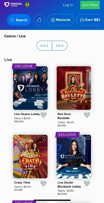FanDuel Mobile Casino Live Games Background Image