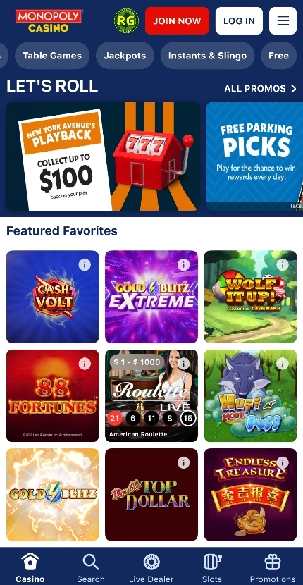 Monopoly Casino Mobile Version Background Image