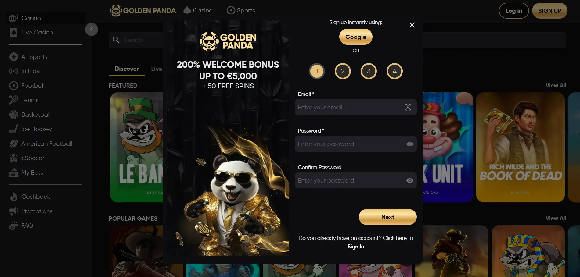 Golden Panda Sign Up Background Image