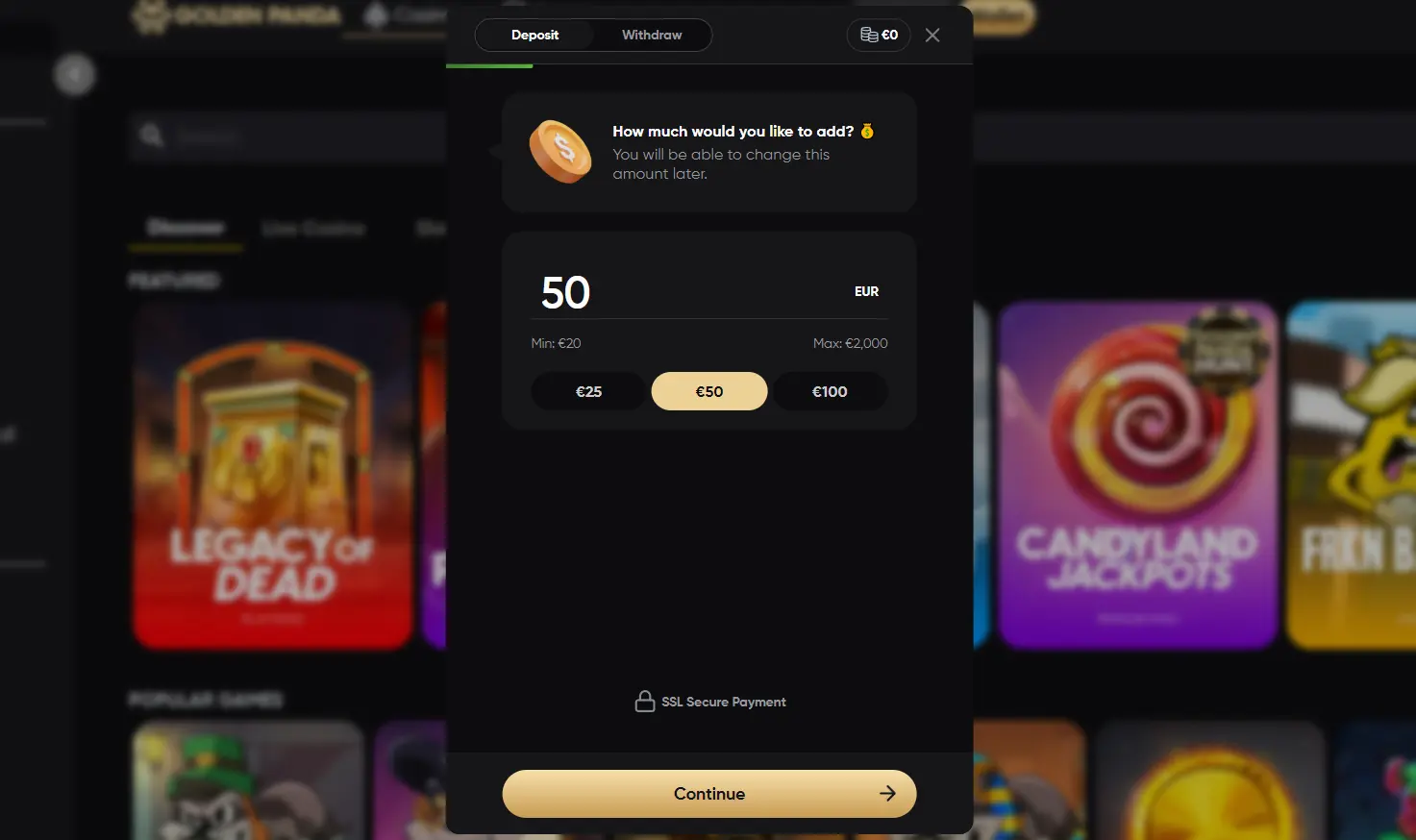 Golden Panda Casino Coins Background Image