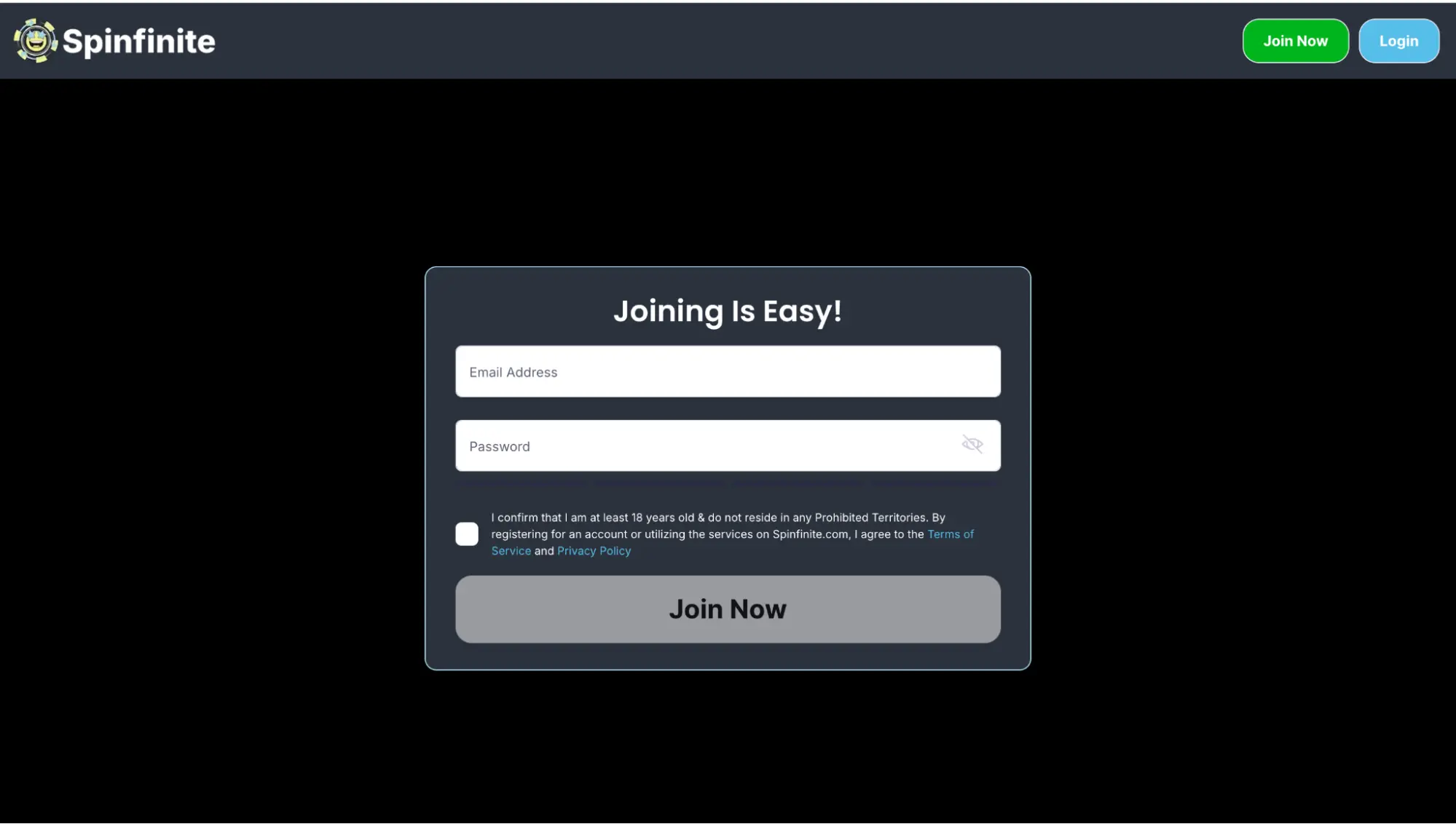 Spinfinite Registration Background Image