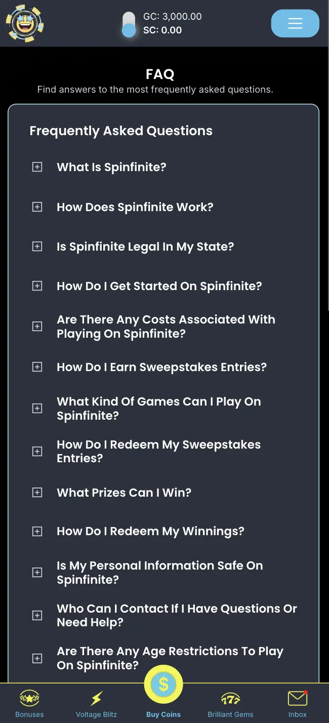 Spinfinite Casino Faq Section Background Image