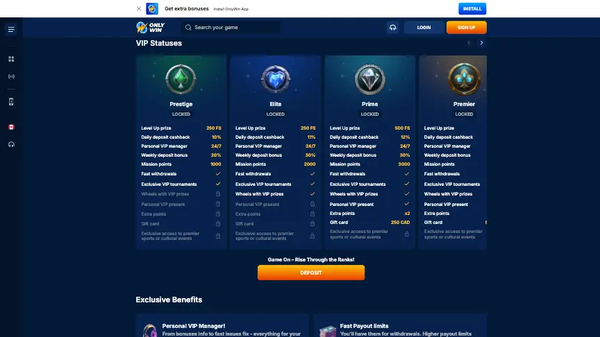 Onlywin Casino Vip Statuses Background Image
