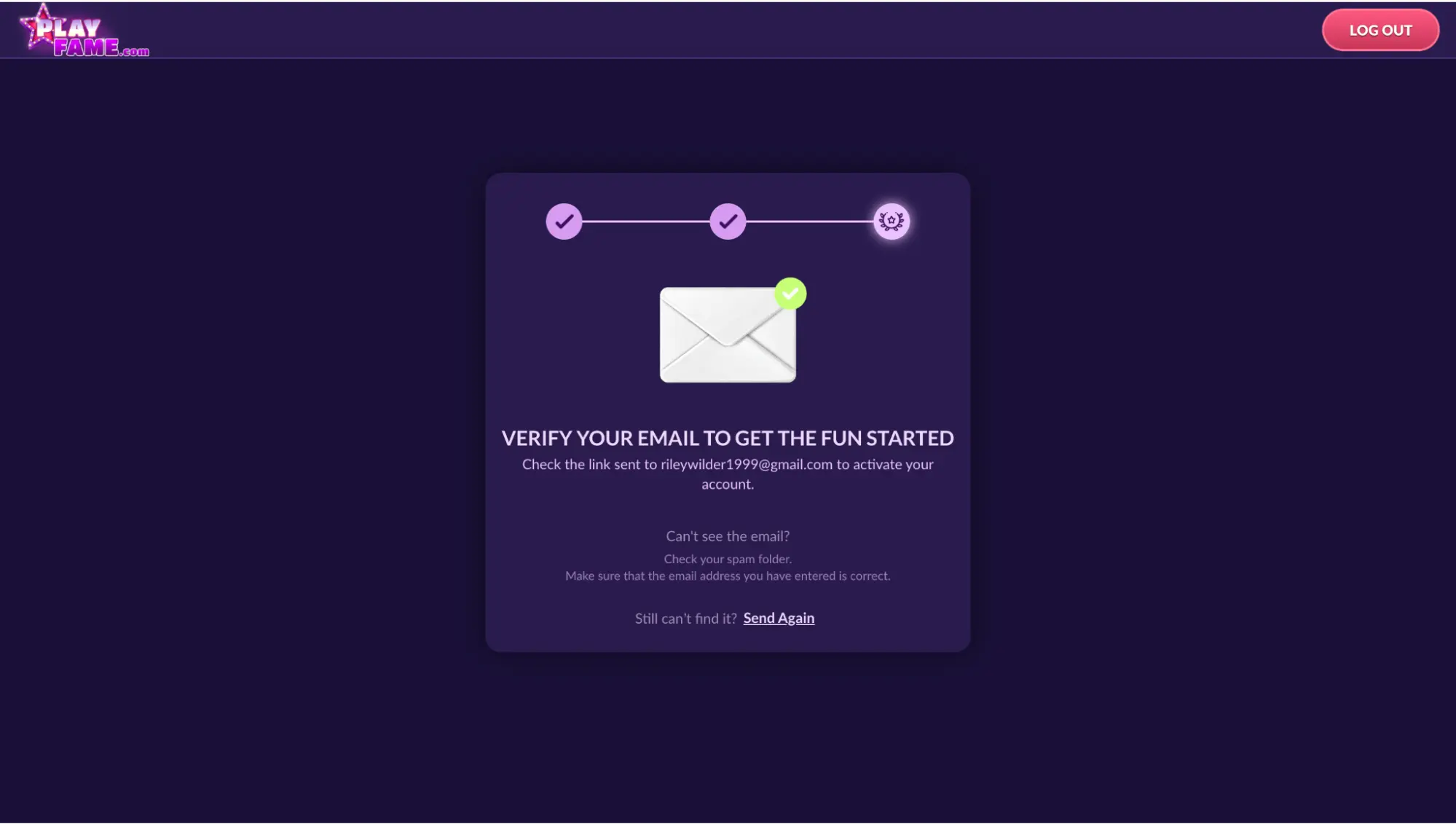 Playfame Casino Email Verification Background Image