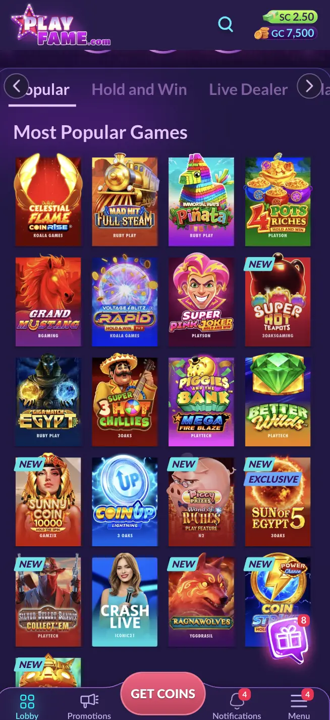 Playfame Casino Large Selection Of Games Background Image