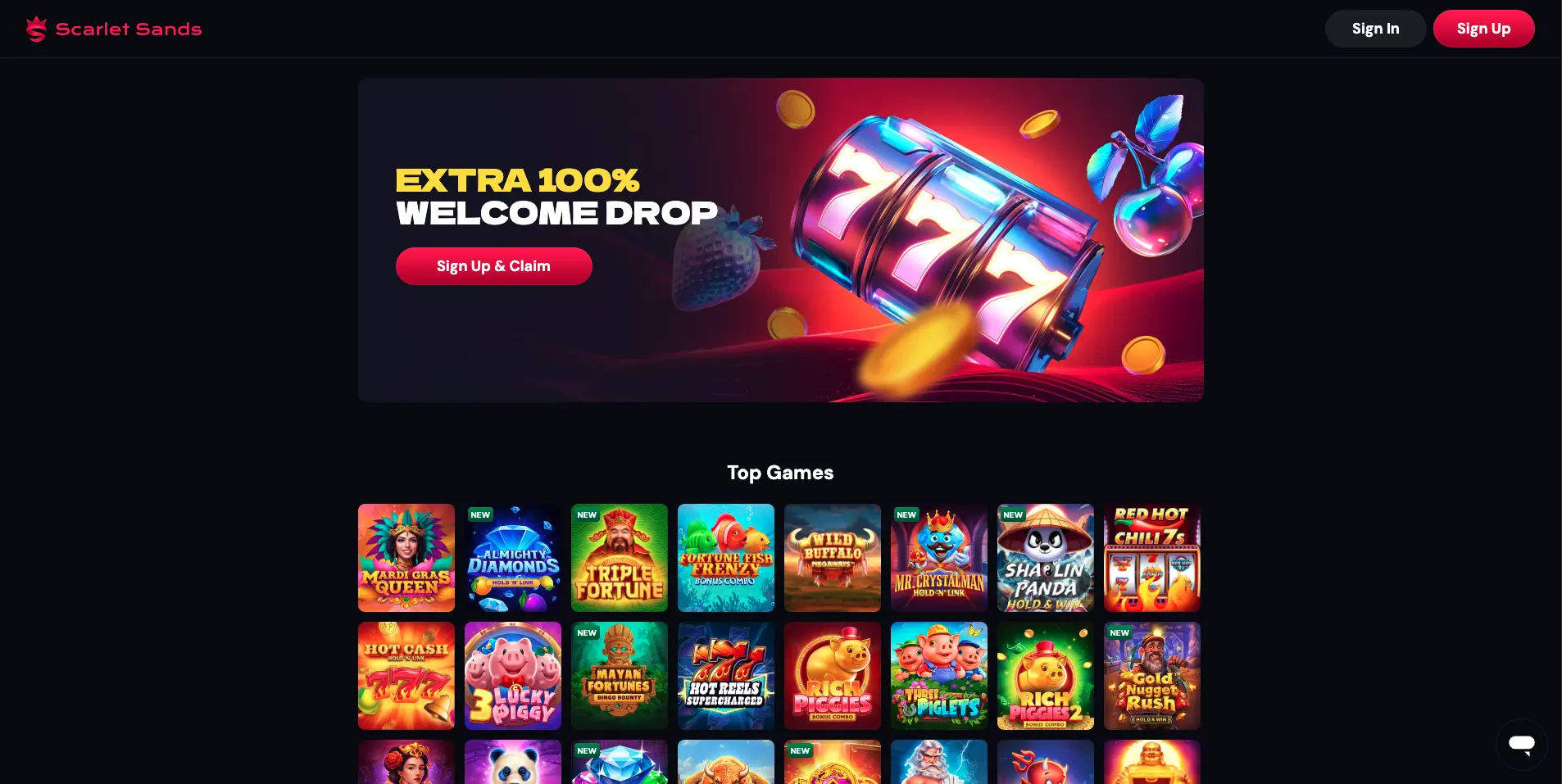 Scarlet Sands Casino Games Background Image