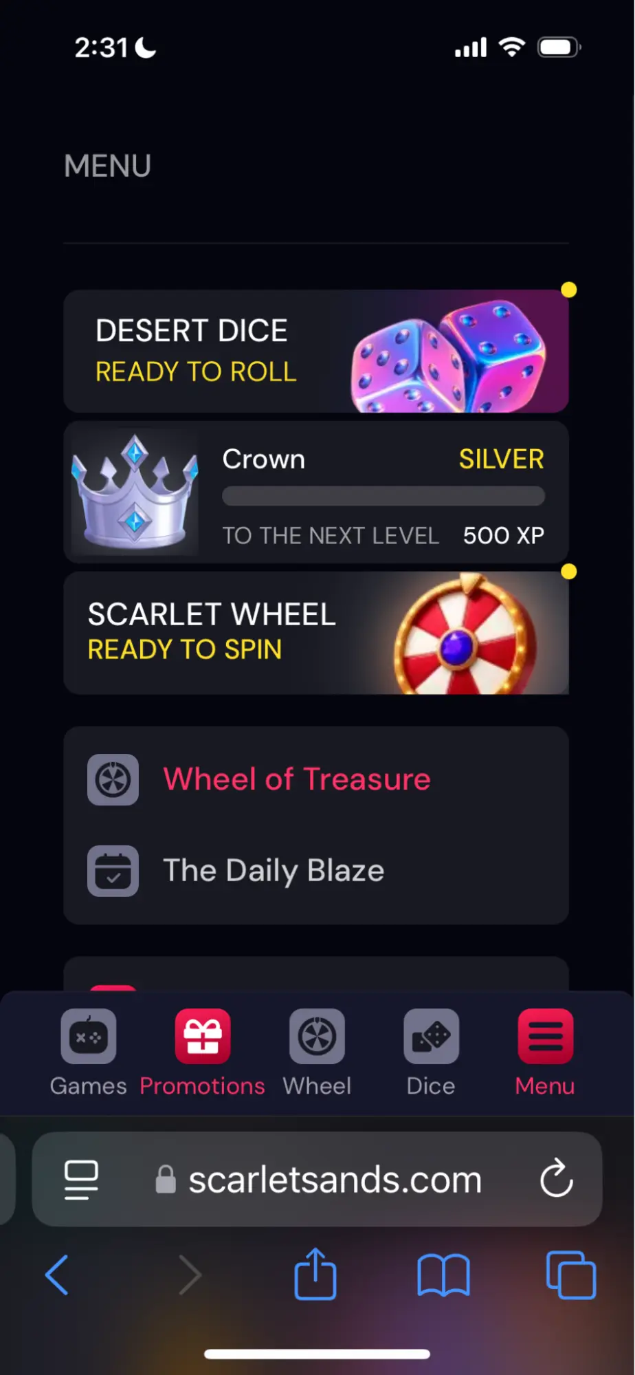 Scarlet Sands Mobile Promotions Background Image