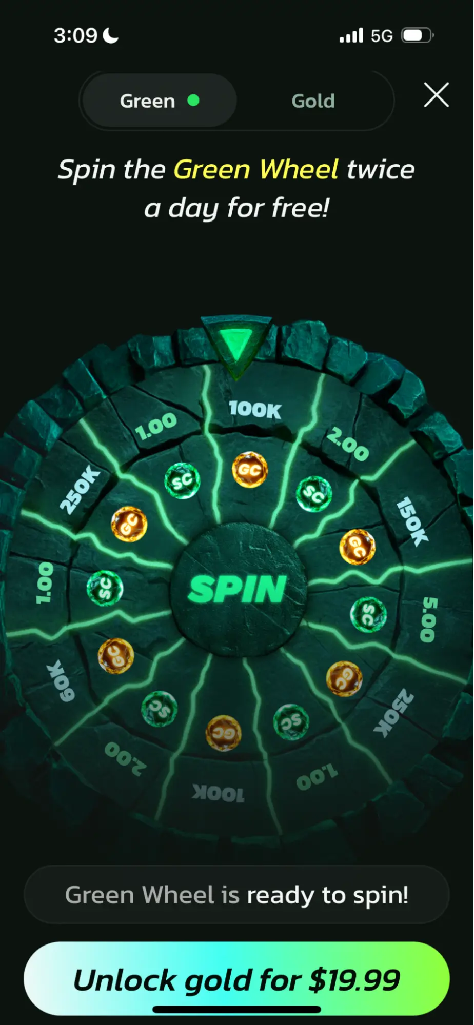 StormRush Casino Green Wheel Background Image