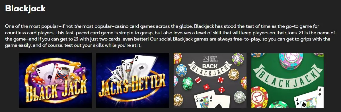 Blackjack games available at Chumba Casino