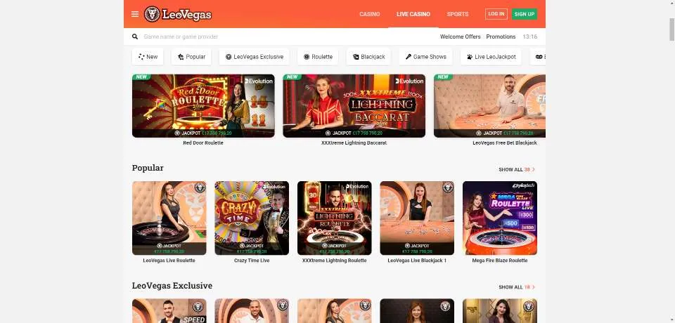 LeoVegas Casino Live Dealer Games