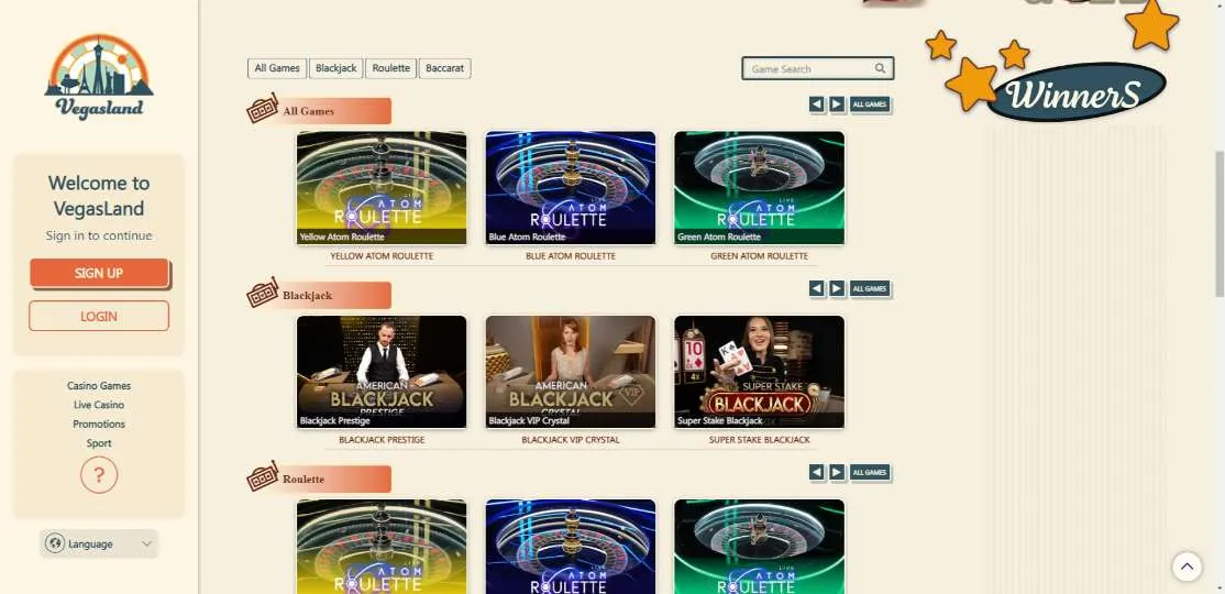 VegasLand Casino Live Games