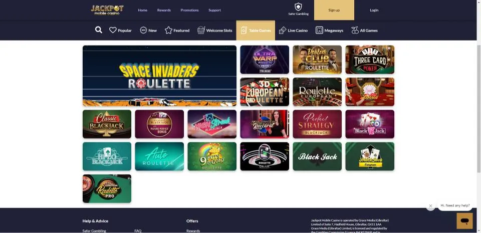 Jackpot Mobile Casino Table Games